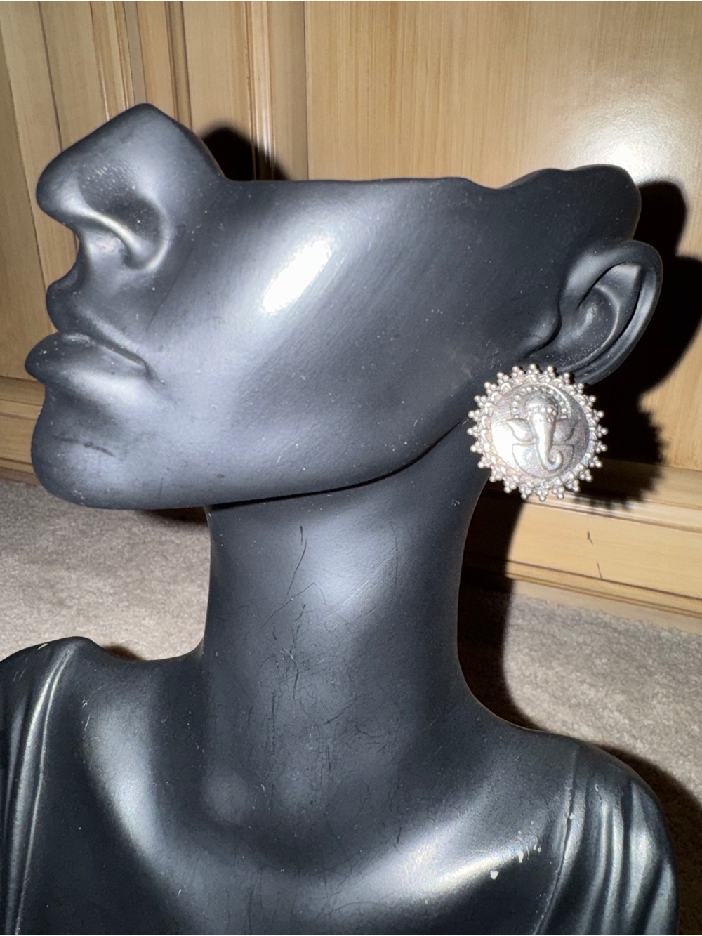 Silver-Tone Ganesh Medallion Pearl-Edged Stud Earrings - Women Jewelry